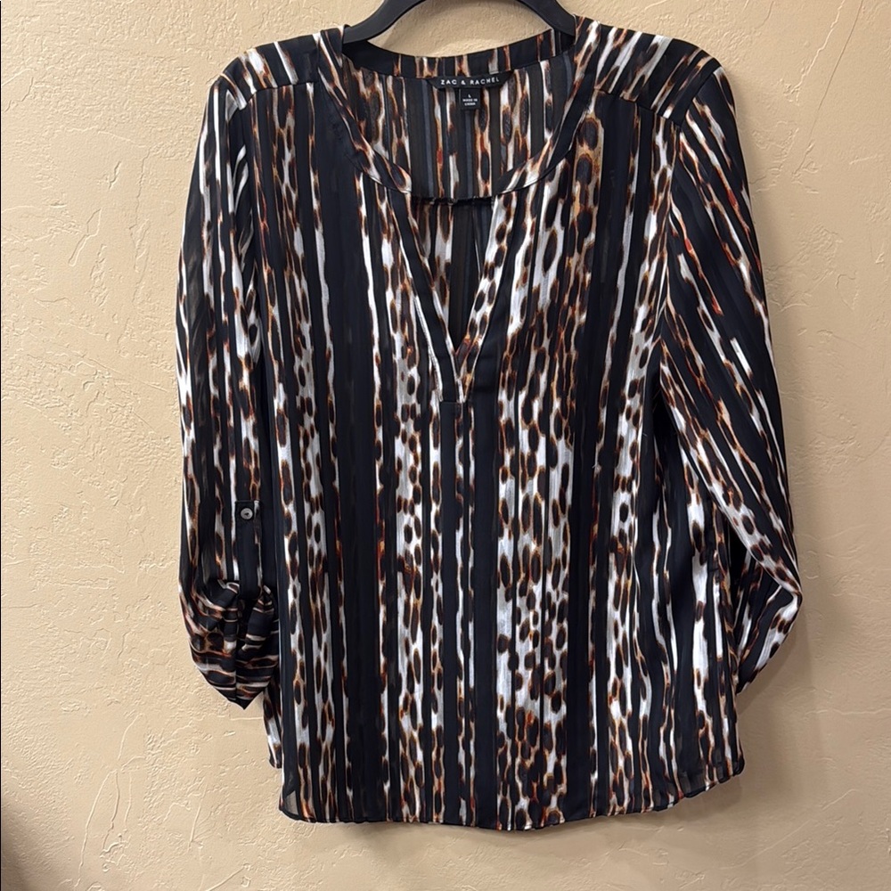 Zac & Rachel Cheetah Print Black and White Graphic Blouse